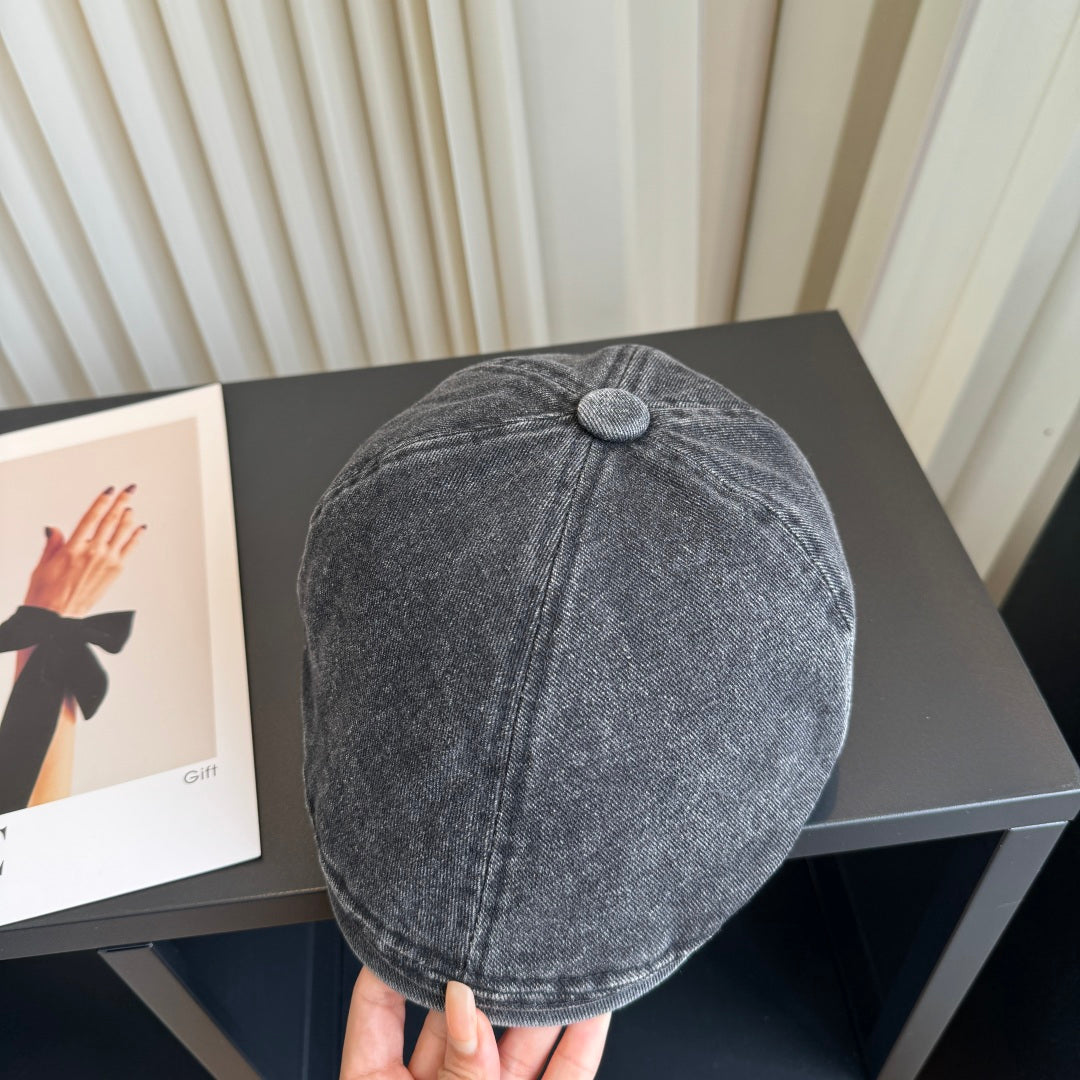 Burberry Denim Newsboy Cap Dark Gray Hat 454019