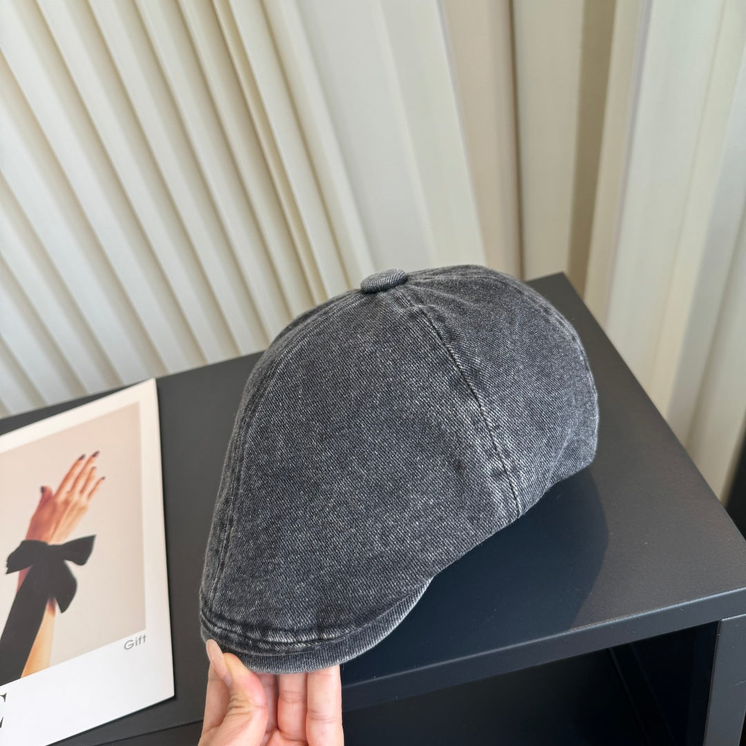 Burberry Denim Newsboy Cap Dark Gray Hat 454019