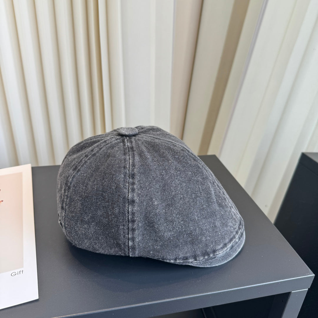 Burberry Denim Newsboy Cap Dark Gray Hat 454019
