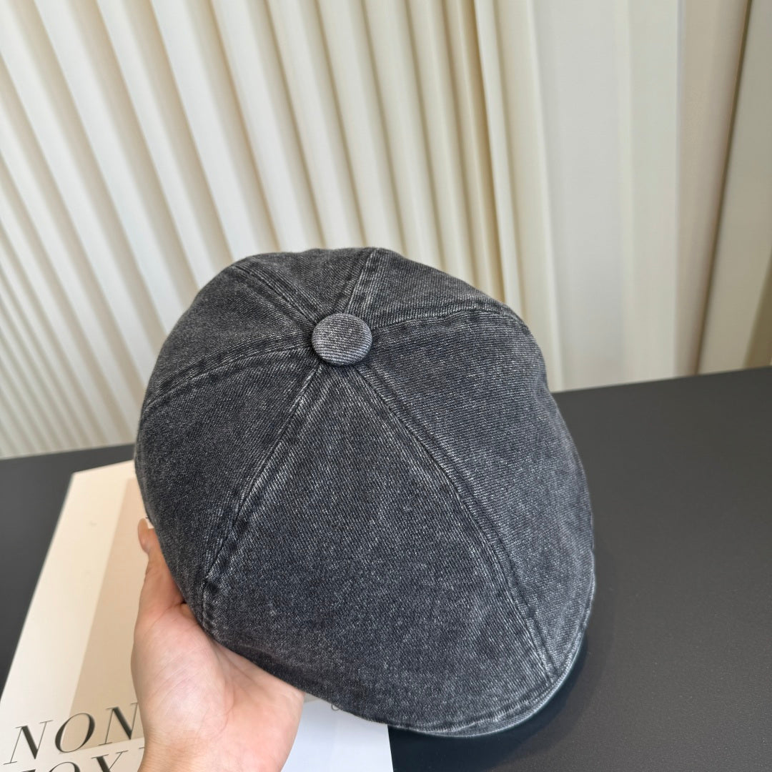 Burberry Denim Newsboy Cap Dark Gray Hat 454019