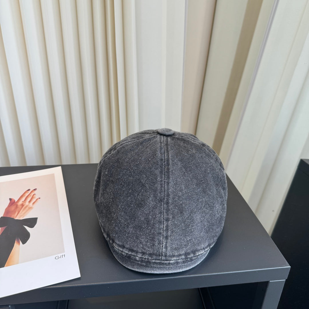 Burberry Denim Newsboy Cap Dark Gray Hat 454019