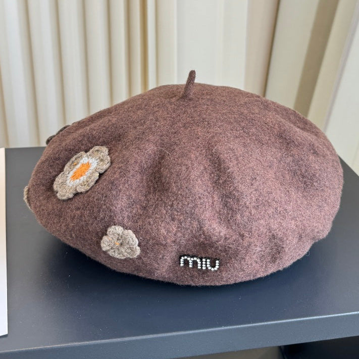 Miumiu Cashmere Beret With Flower 448018