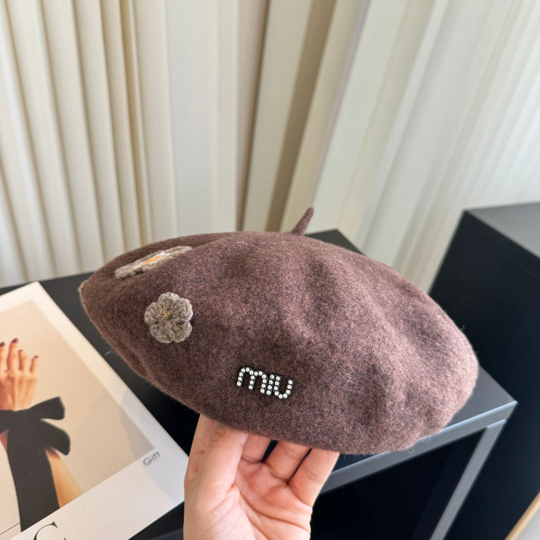 Miumiu Cashmere Beret With Flower 448018
