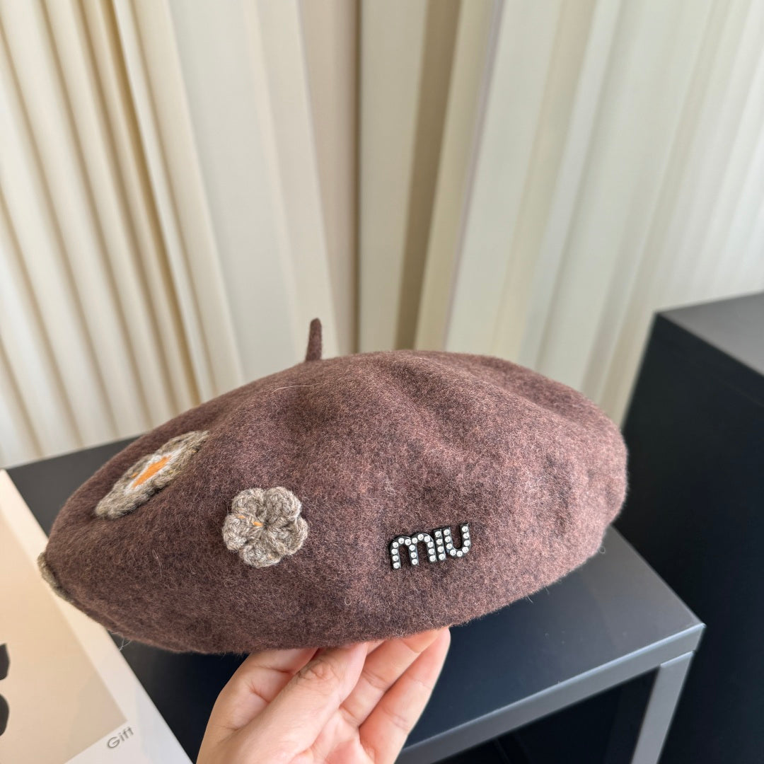 Miumiu Cashmere Beret With Flower 448018