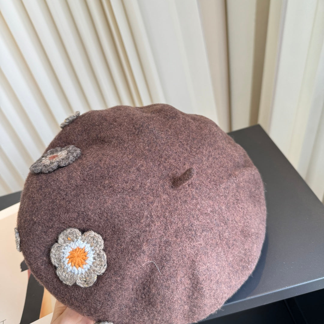 Miumiu Cashmere Beret With Flower 448018