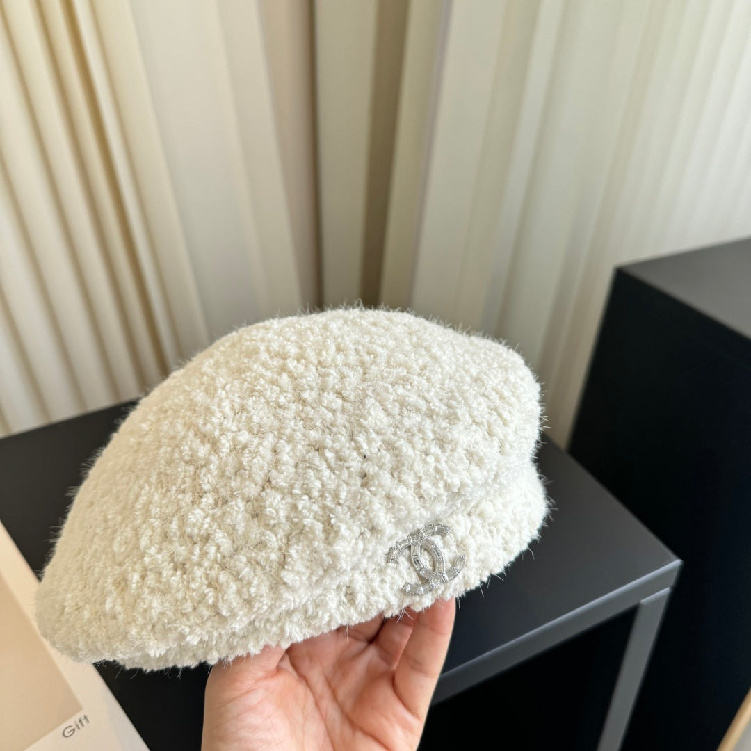 Chanel Wool Cashmere Beret White Hat 454011