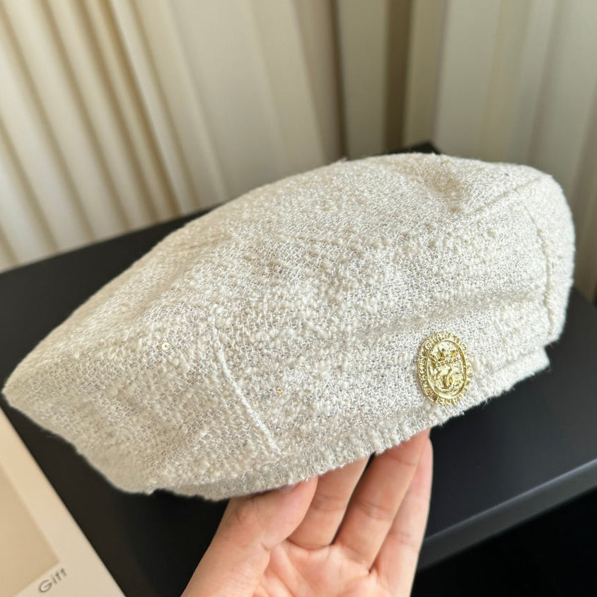 Chanel Tweed Beret White Hat 454013