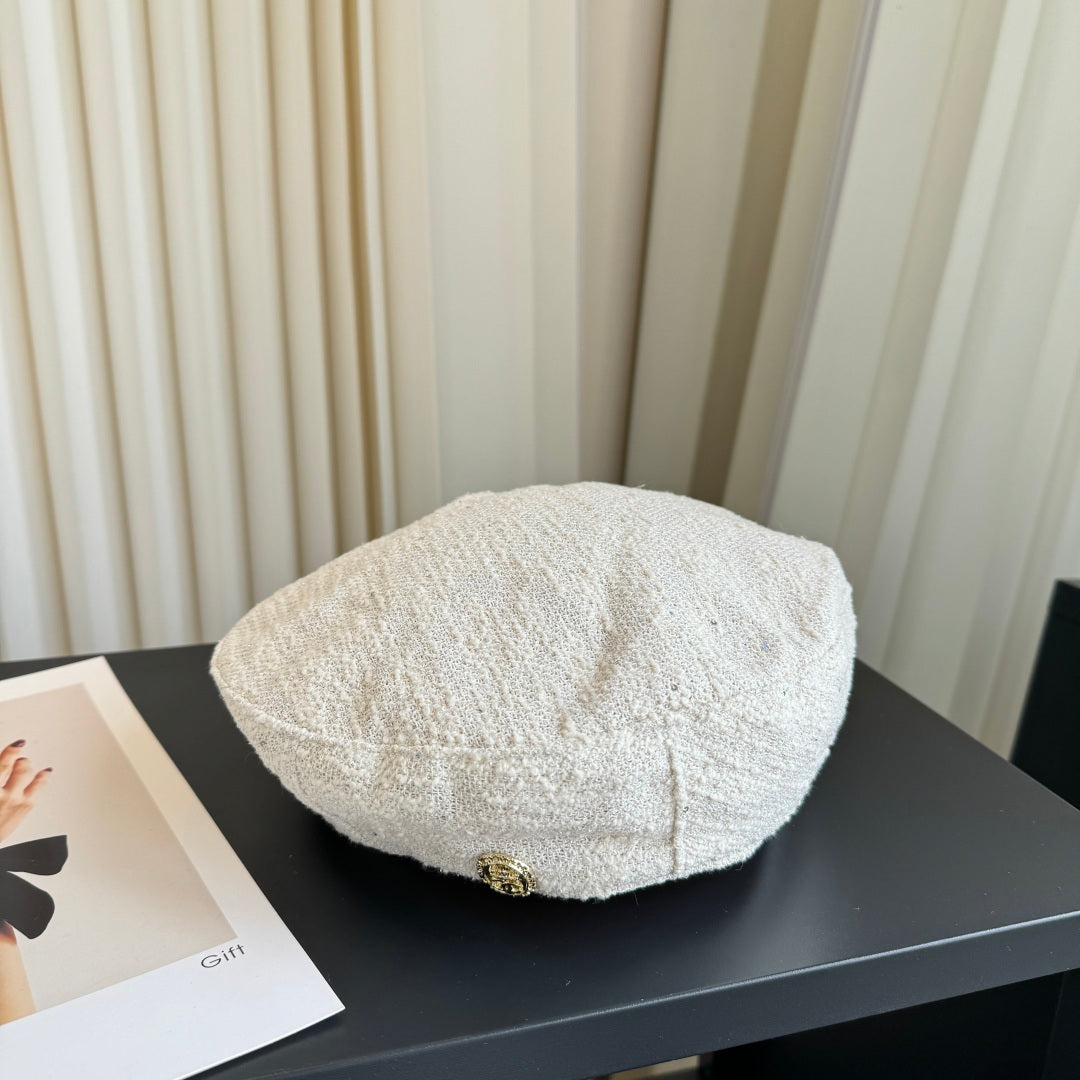 Chanel Tweed Beret White Hat 454013
