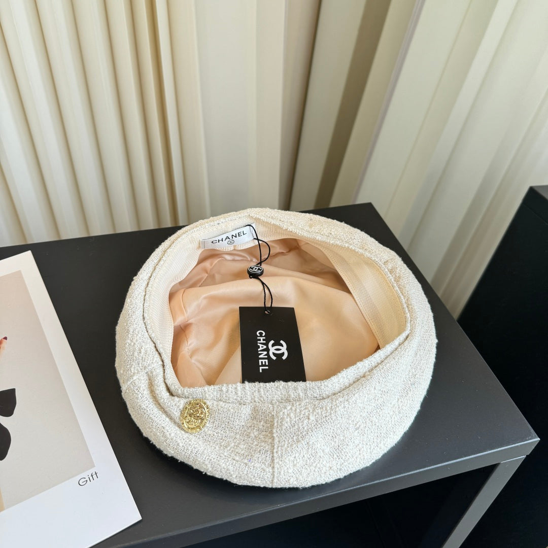 Chanel Tweed Beret White Hat 454013