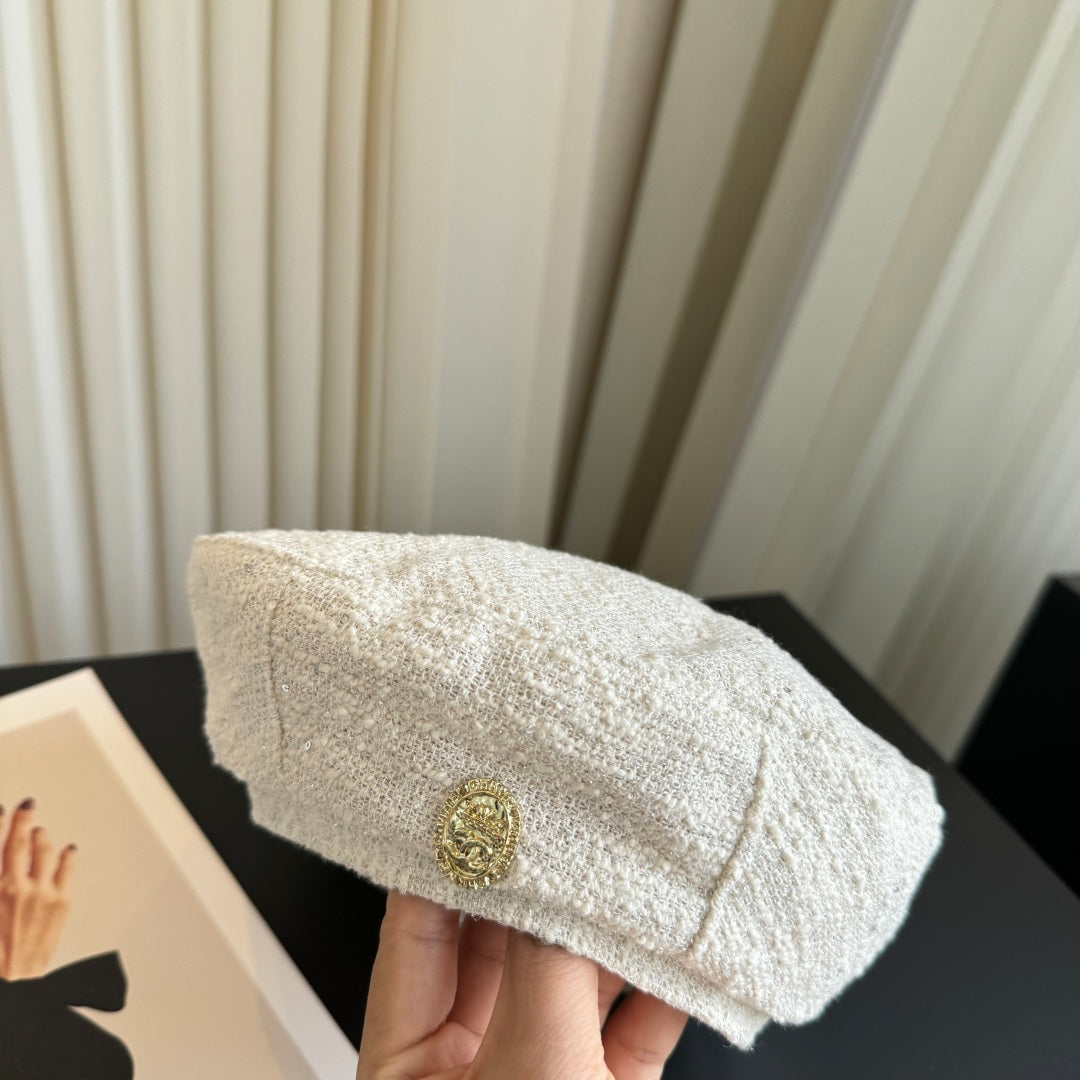 Chanel Tweed Beret White Hat 454013