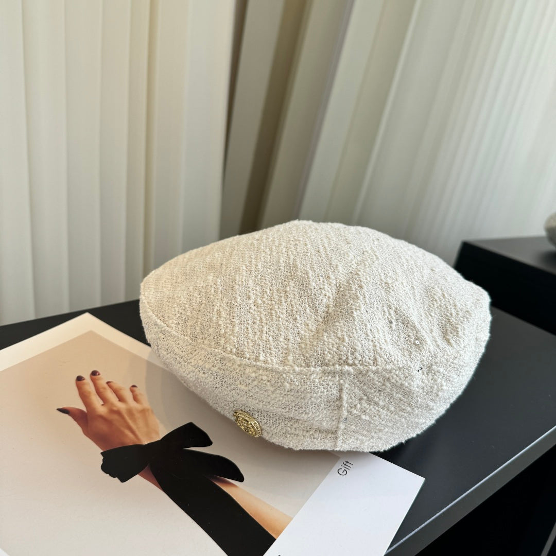 Chanel Tweed Beret White Hat 454013