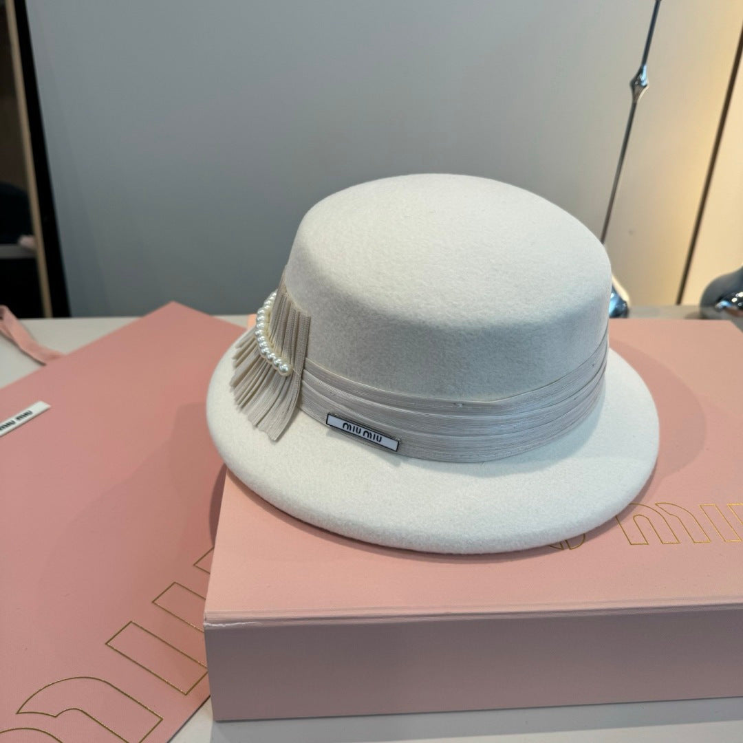 Miumiu Pearl Bead Embellishments Hat 425561