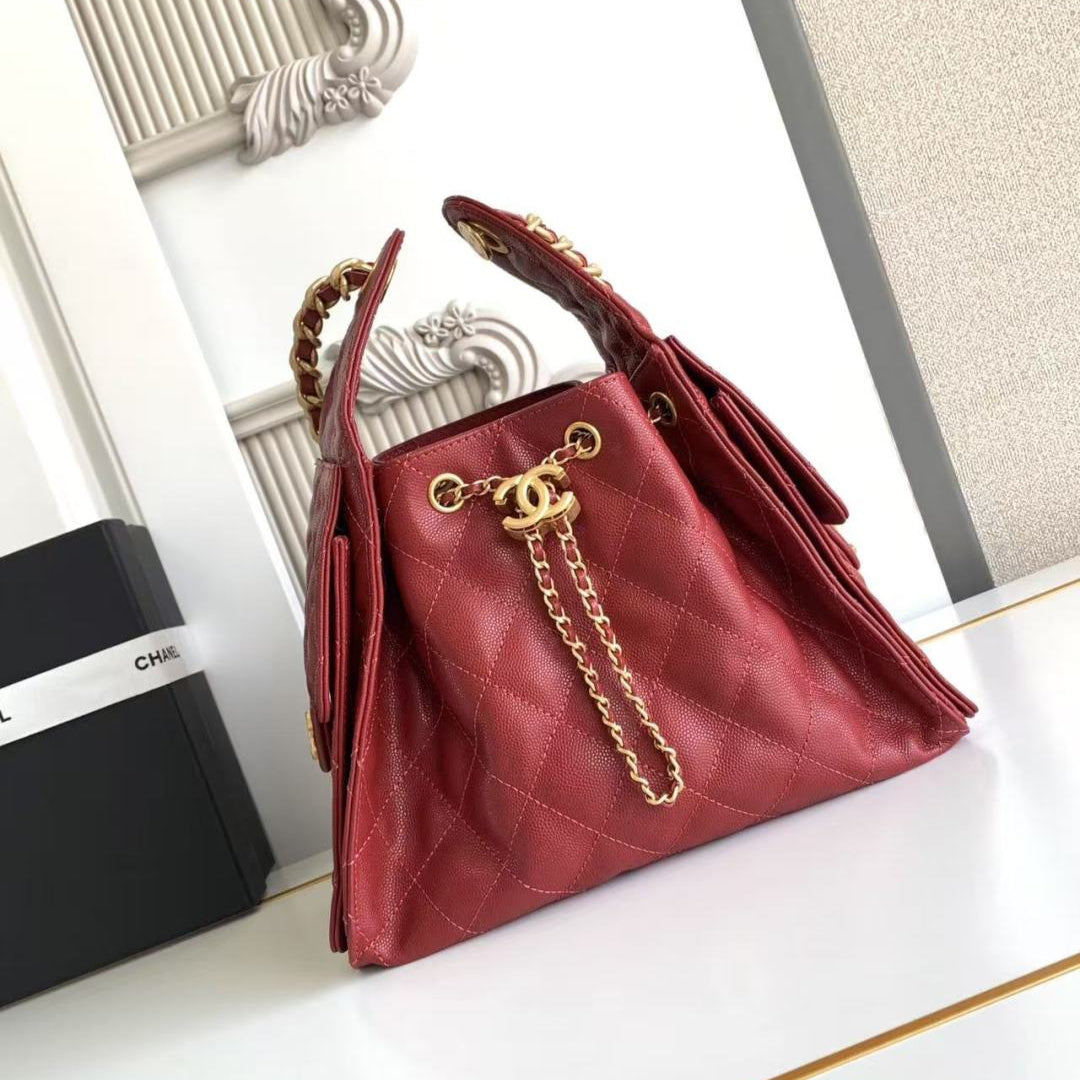 CC 25C Hobo Bag 30cm Dark Red Grained Calfskin
