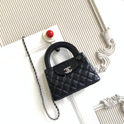 cc 24a nano 19cm kelly shopper bag black lambskin sliver hardware