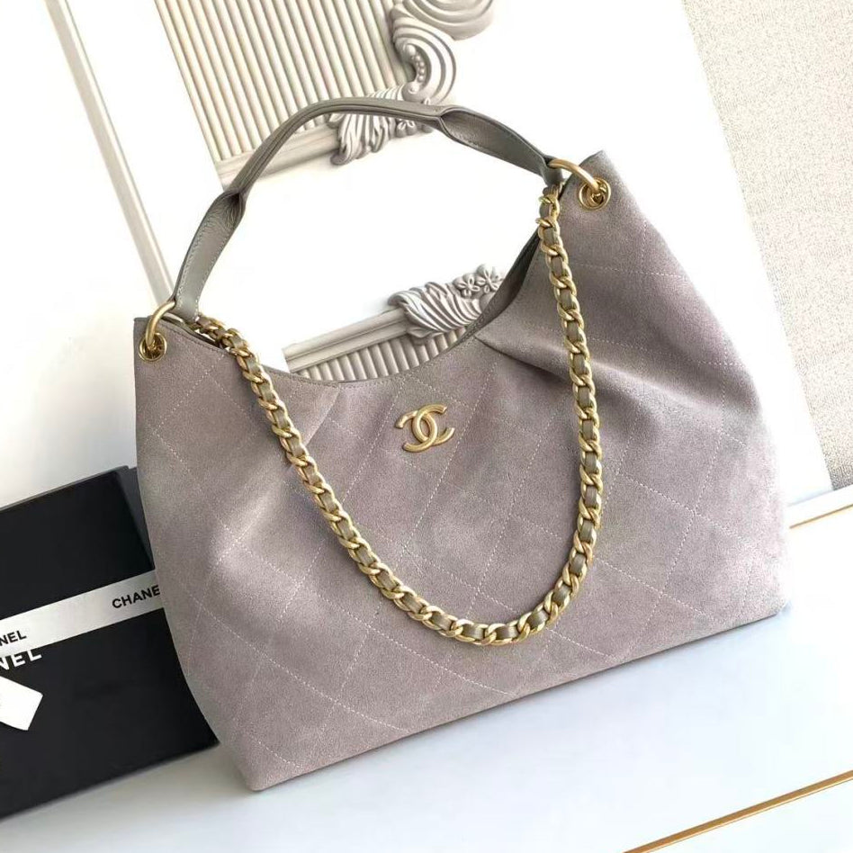 Chanel 2026 Hippie Hobo Bag 35cm Gray Suede 326216