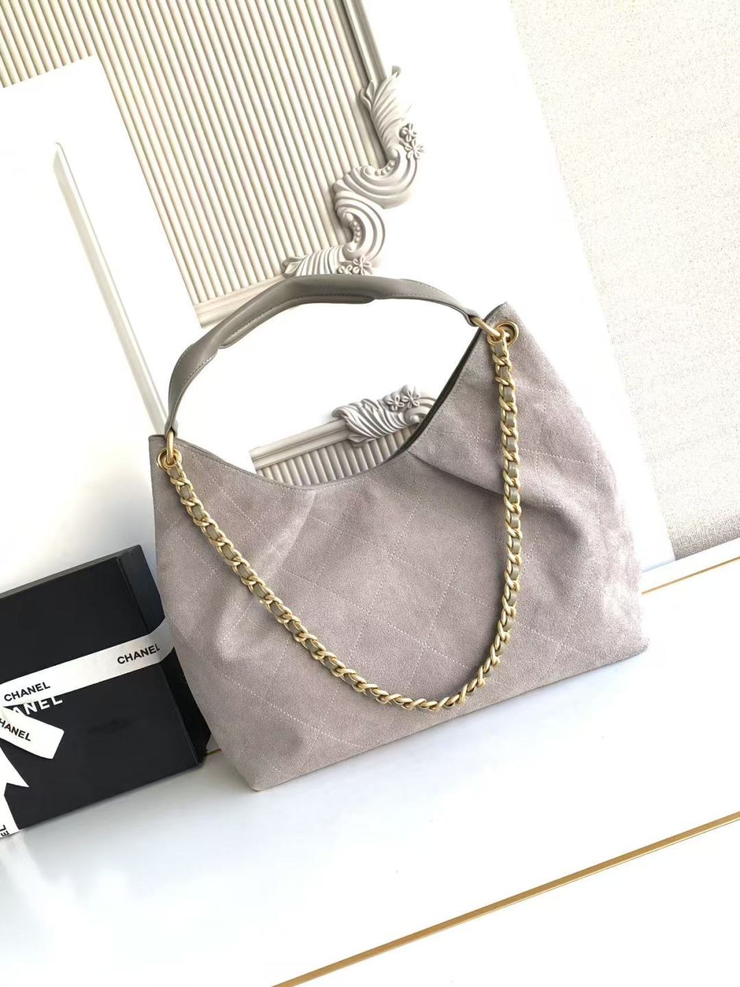Chanel 2026 Hippie Hobo Bag 35cm Gray Suede 326216