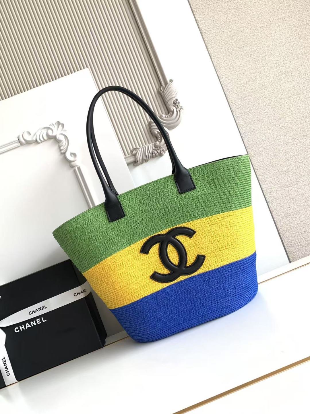 Chanel 2026 Maxi Shopping Bag 23cm Raffia Calfskin