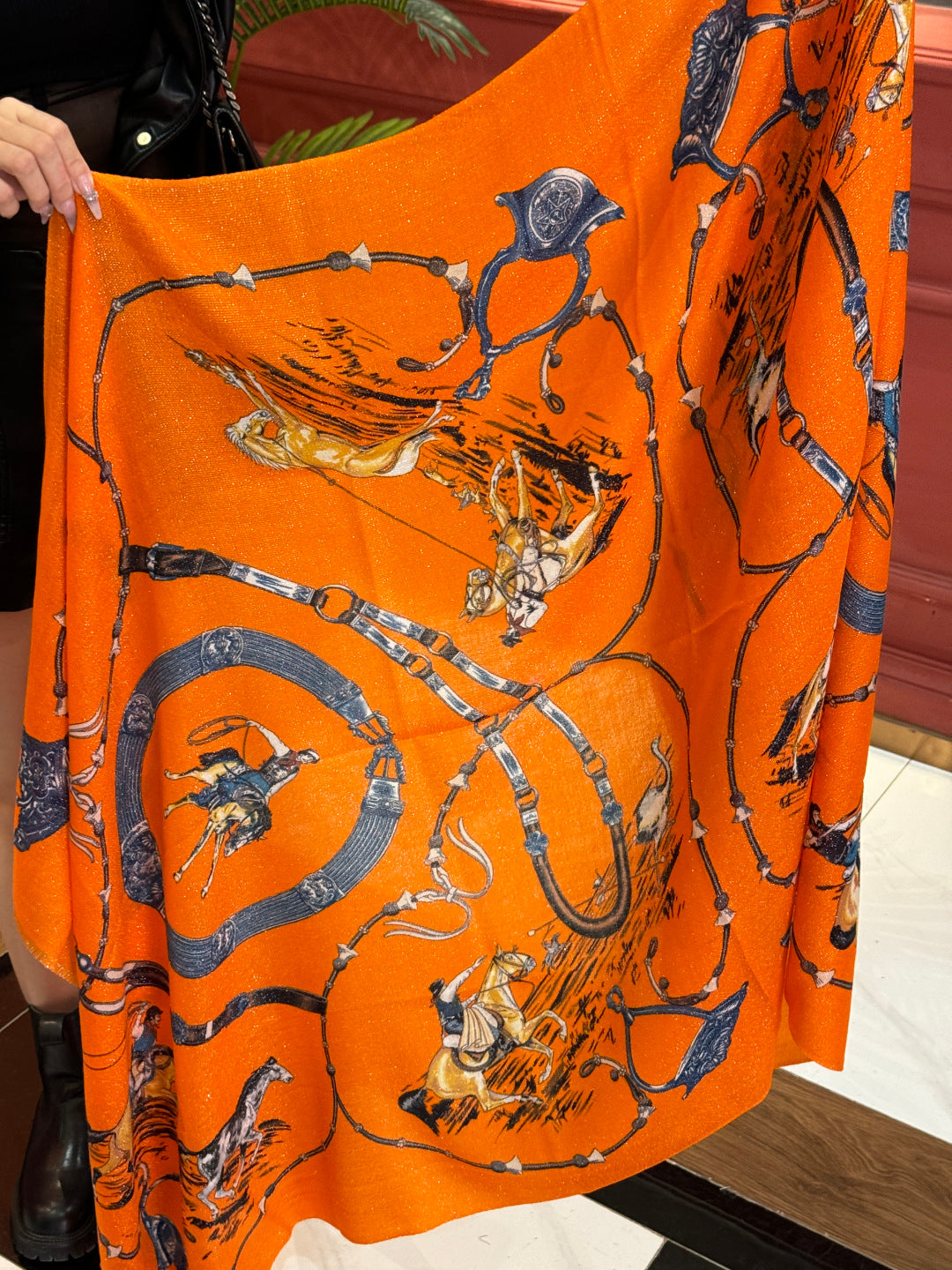 HM 25s Radiant Scarf 200cm Orange Cashmere Silk 962393