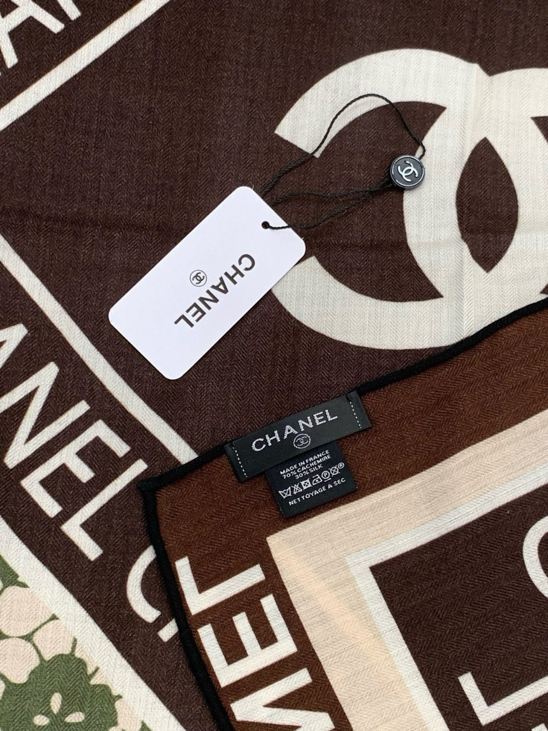 CC 25s Scarf 140cm Green Brown Cashmere 965406