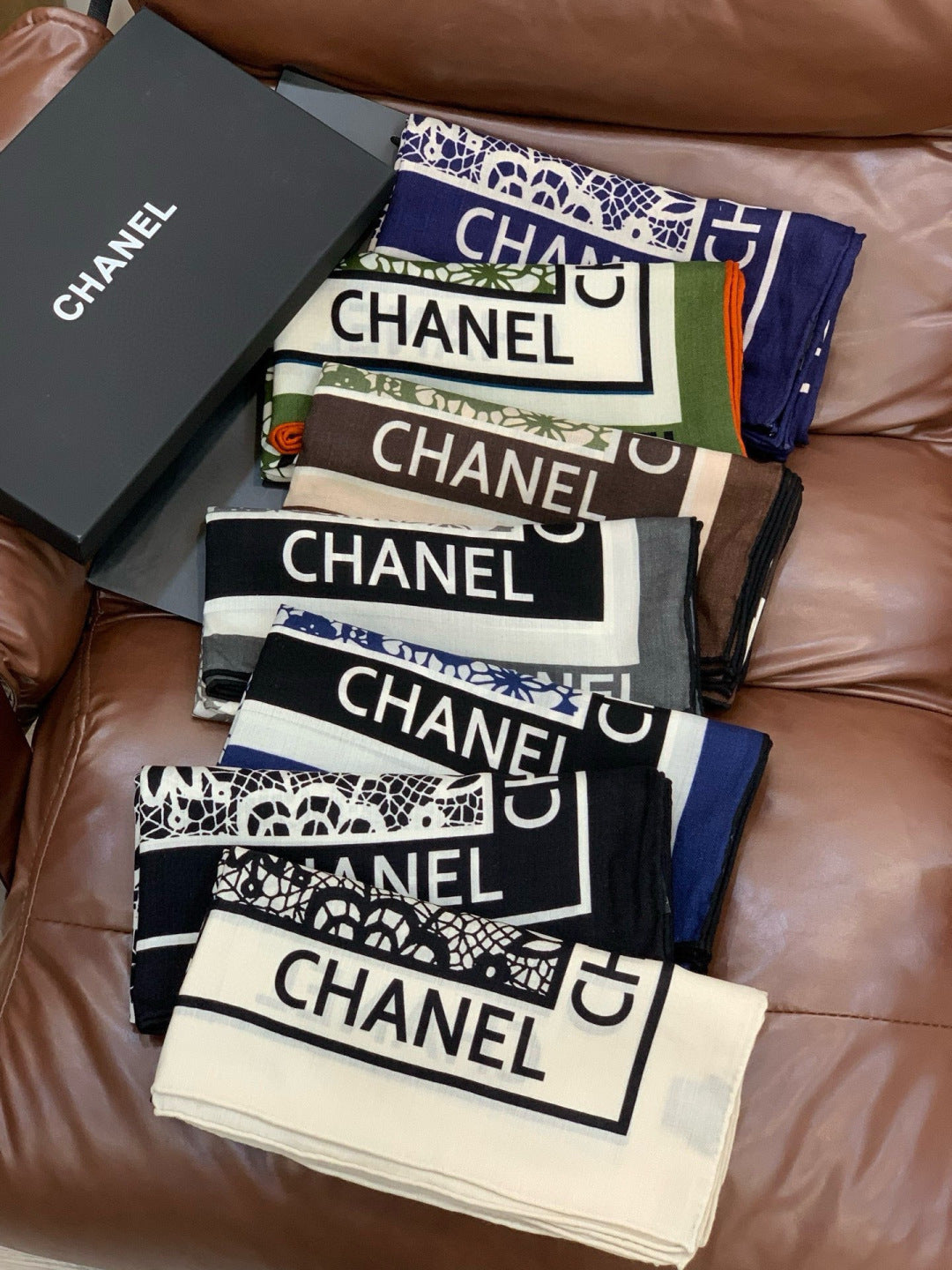 CC 25s Scarf 140cm Green Brown Cashmere 965406