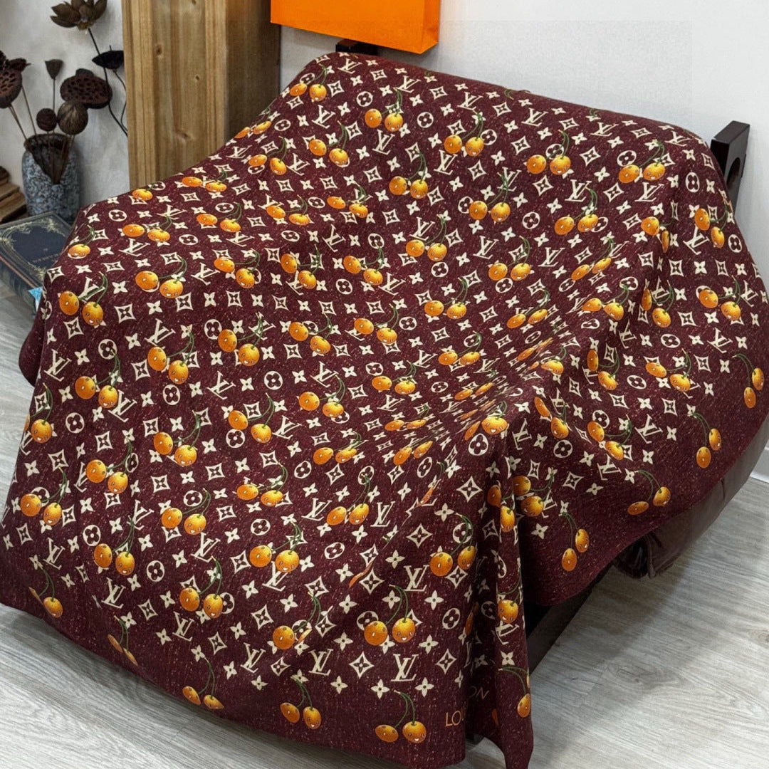 LV X TM MONOGRAM Scarf Brown Yellow Silk Cashmere 965427