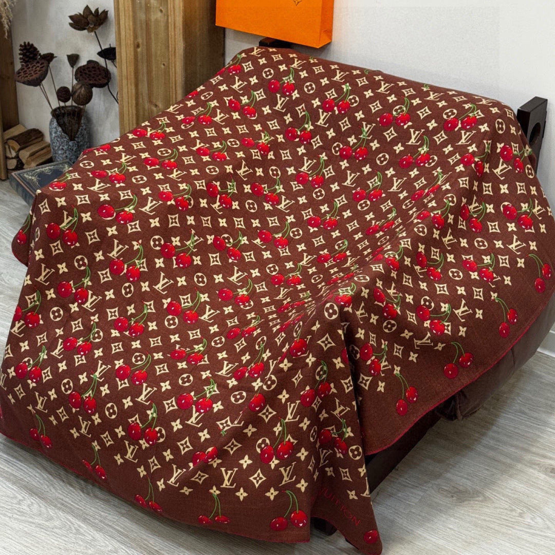 LV X TM MONOGRAM Scarf Brown Red Silk Cashmere 965428