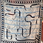 HM 25s Horse Reversible Scarf 140cm White Gray Black Cashmere Silk 967388