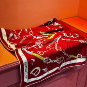 HM 25s Horse Reversible Scarf 140cm Red Cashmere Silk 967389