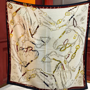 HM 25s Horse Reversible Scarf 140cm Beige Black Cashmere Silk 967393