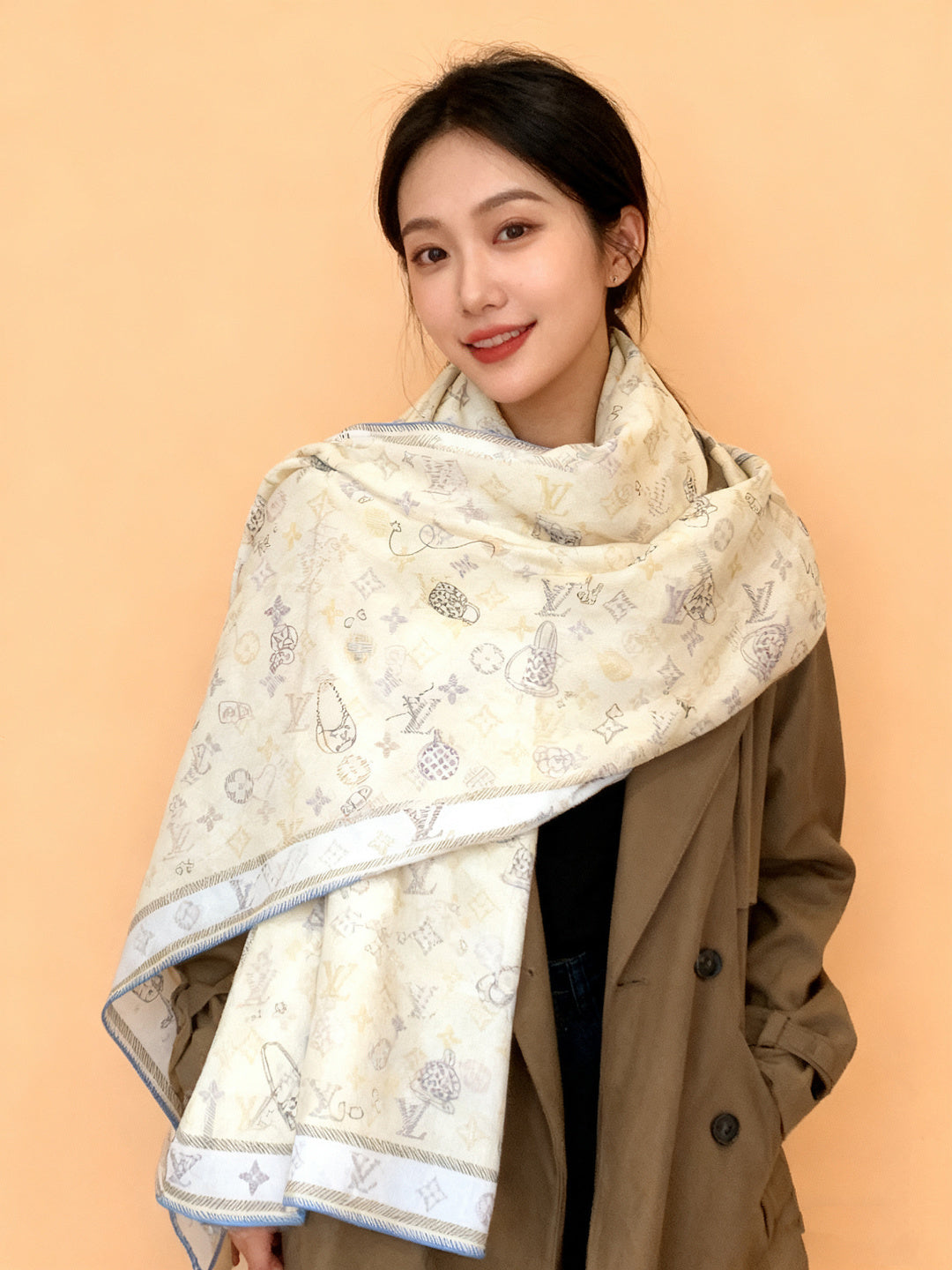 LV Double-sided velvet 140cm Light Yellow Silk Cashmere 967396