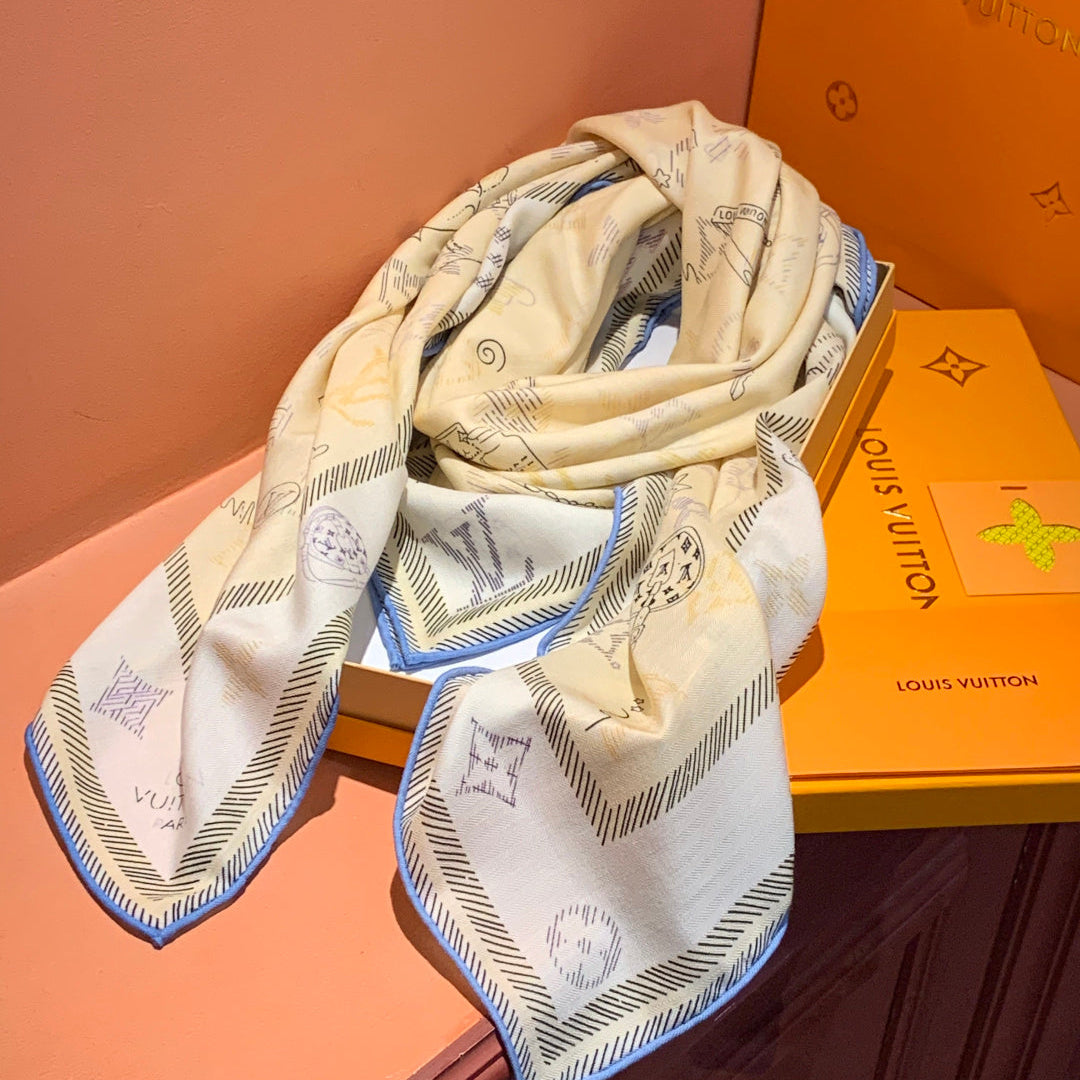 LV Double-sided velvet 140cm Light Yellow Silk Cashmere 967396