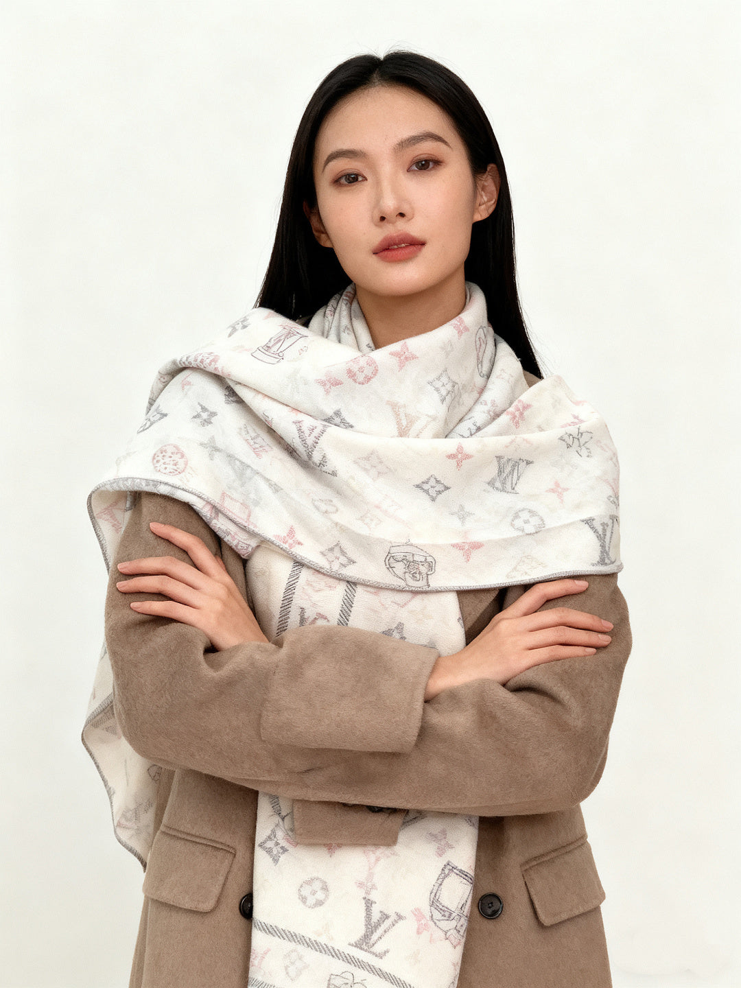 LV Double-sided velvet 140cm Cream Silk Cashmere 967398