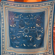 HM 25s Sailor Tattoo Scarf 140cm Dark Blue Beige Cashmere Silk 967415