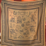 HM 25s Sailor Tattoo Scarf 140cm Dark Beige Black Cashmere Silk 967416