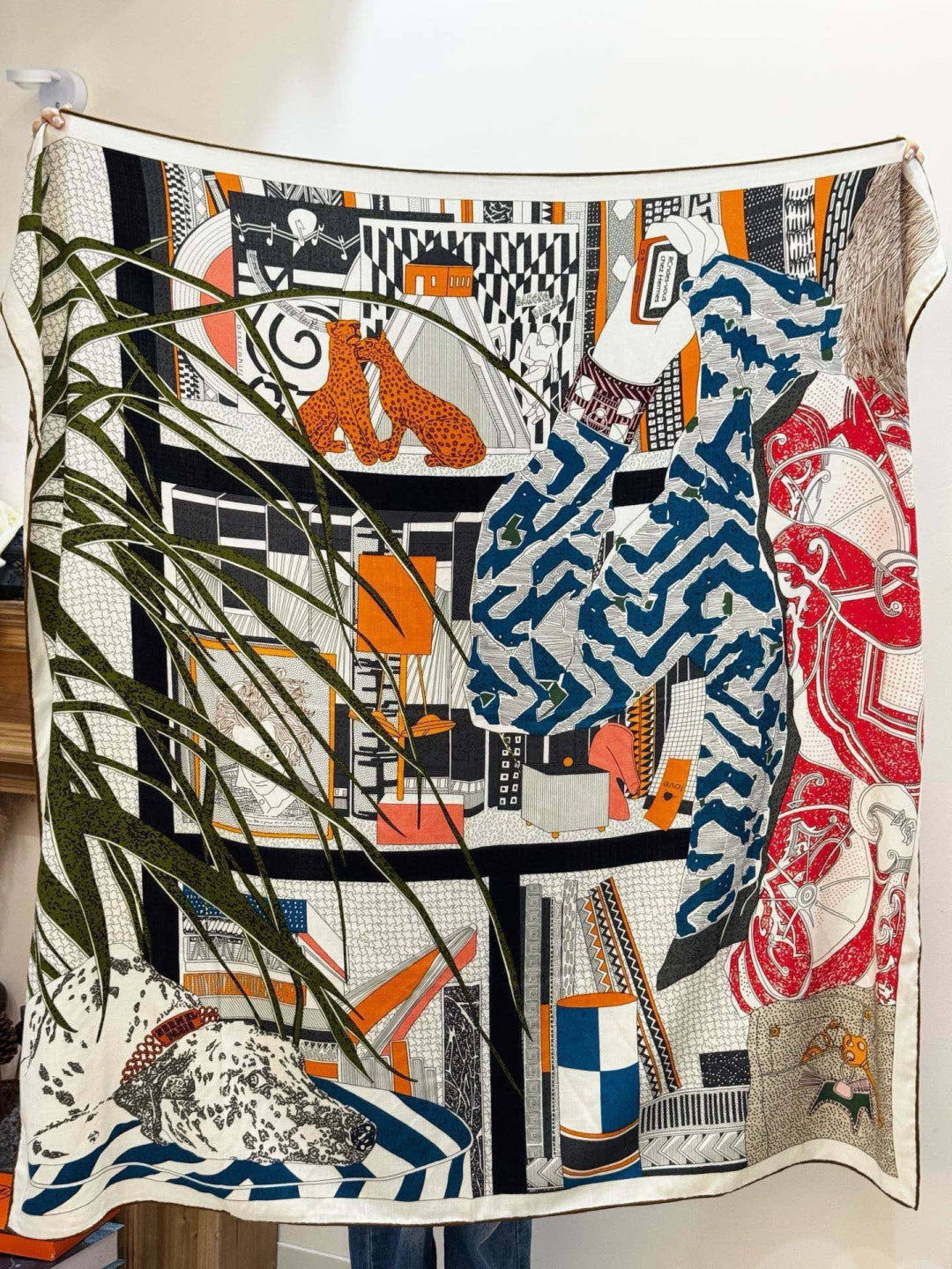 HM 25s Essential Scarf 140cm Green Colorful Cashmere Silk 967425