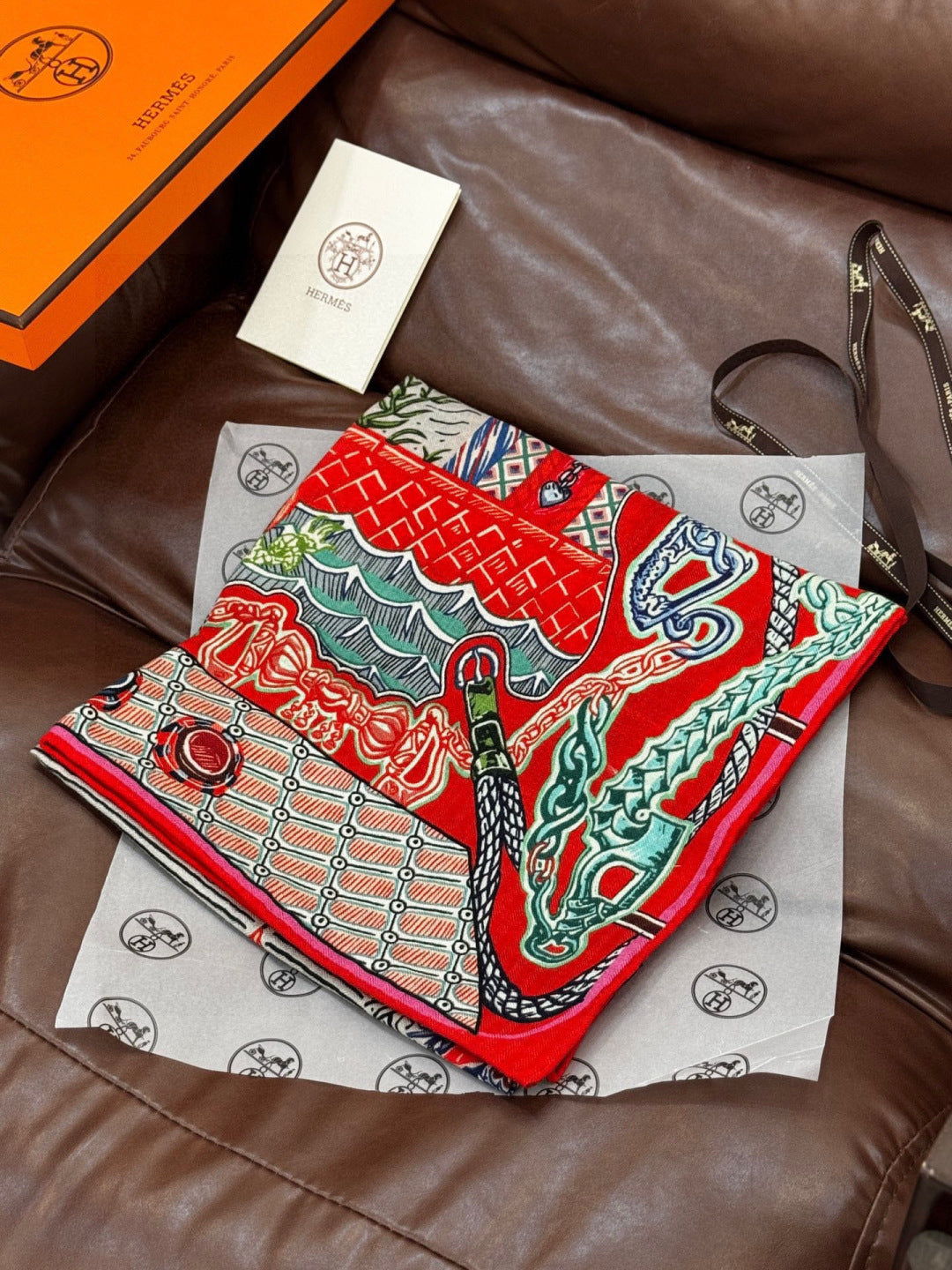 HM 25s Essential Scarf 140cm Red Colorful Cashmere Silk 968742