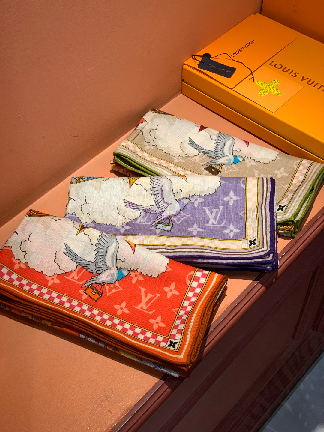 LV Double-Sided Shawl Scarf 135cm Purple Beige Cashmere 968786