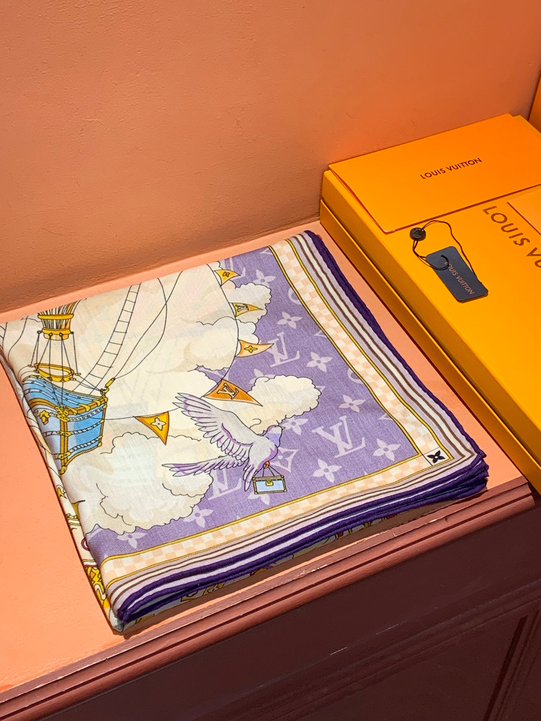 LV Double-Sided Shawl Scarf 135cm Purple Beige Cashmere 968786