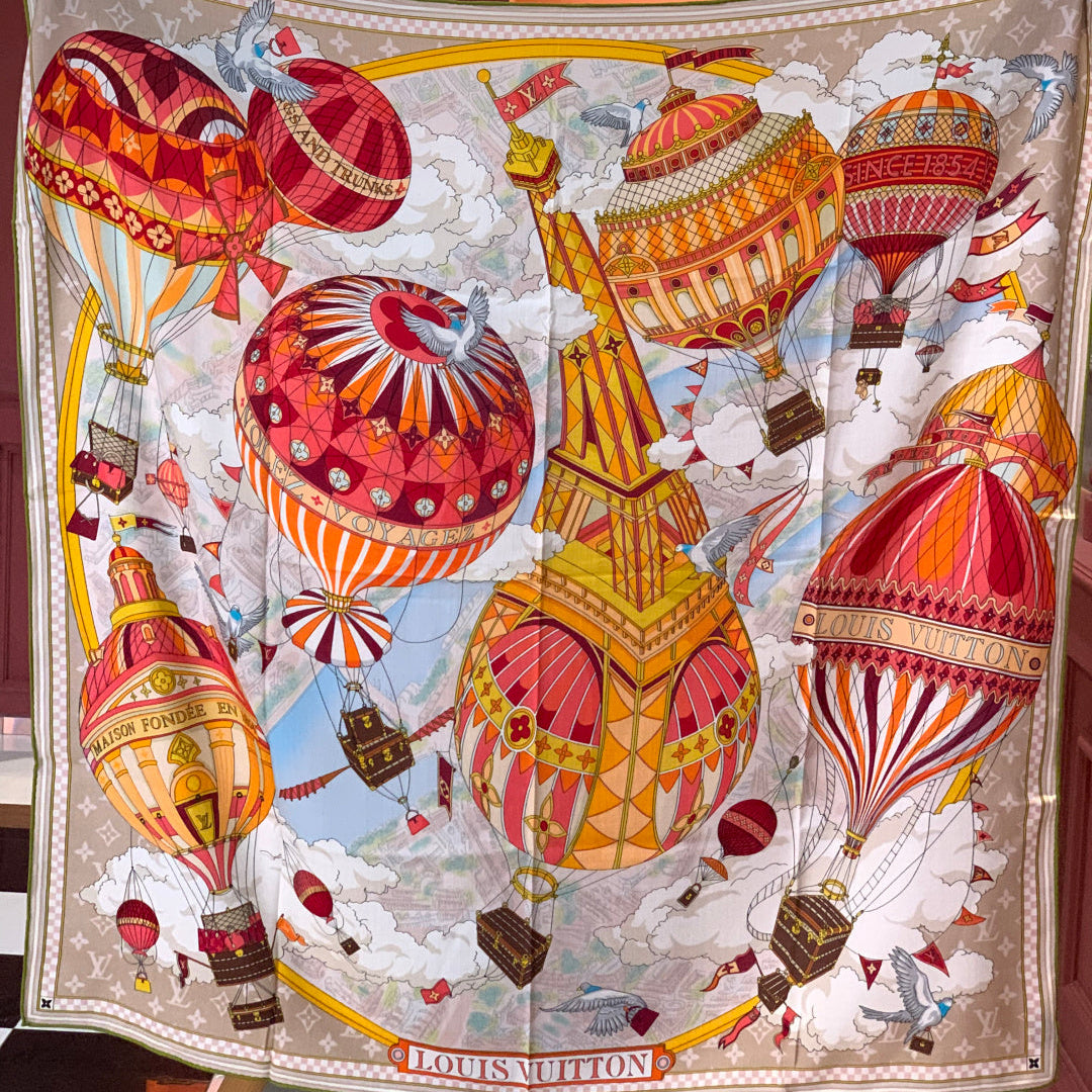 LV Double-Sided Shawl Scarf 135cm Orange Beige Cashmere 968788