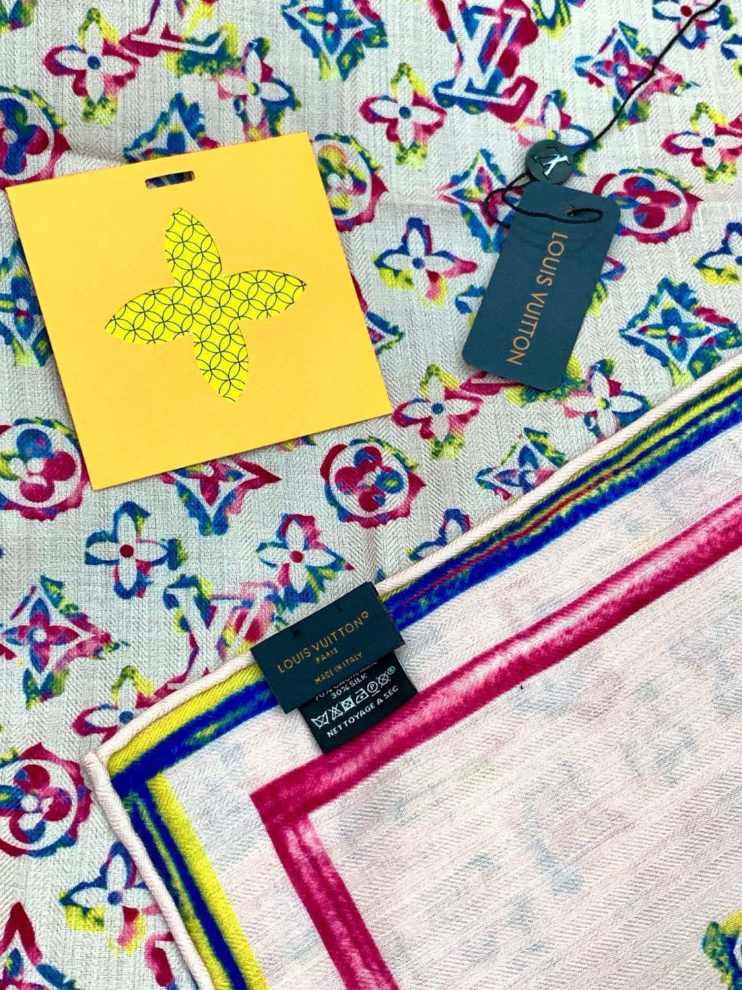 LV Double-Sided Shawl Scarf 135cm Light Pink Colorful Cashmere 968794