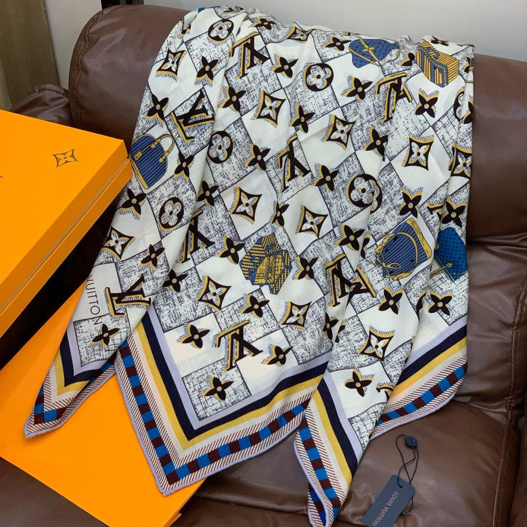 LV Double-Sided Shawl Scarf 135cm Black Yellow Cashmere 968797