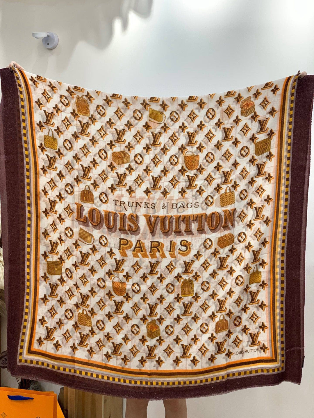 LV Monogram Scarf 200cm Purple White Brown Cashmere 969184