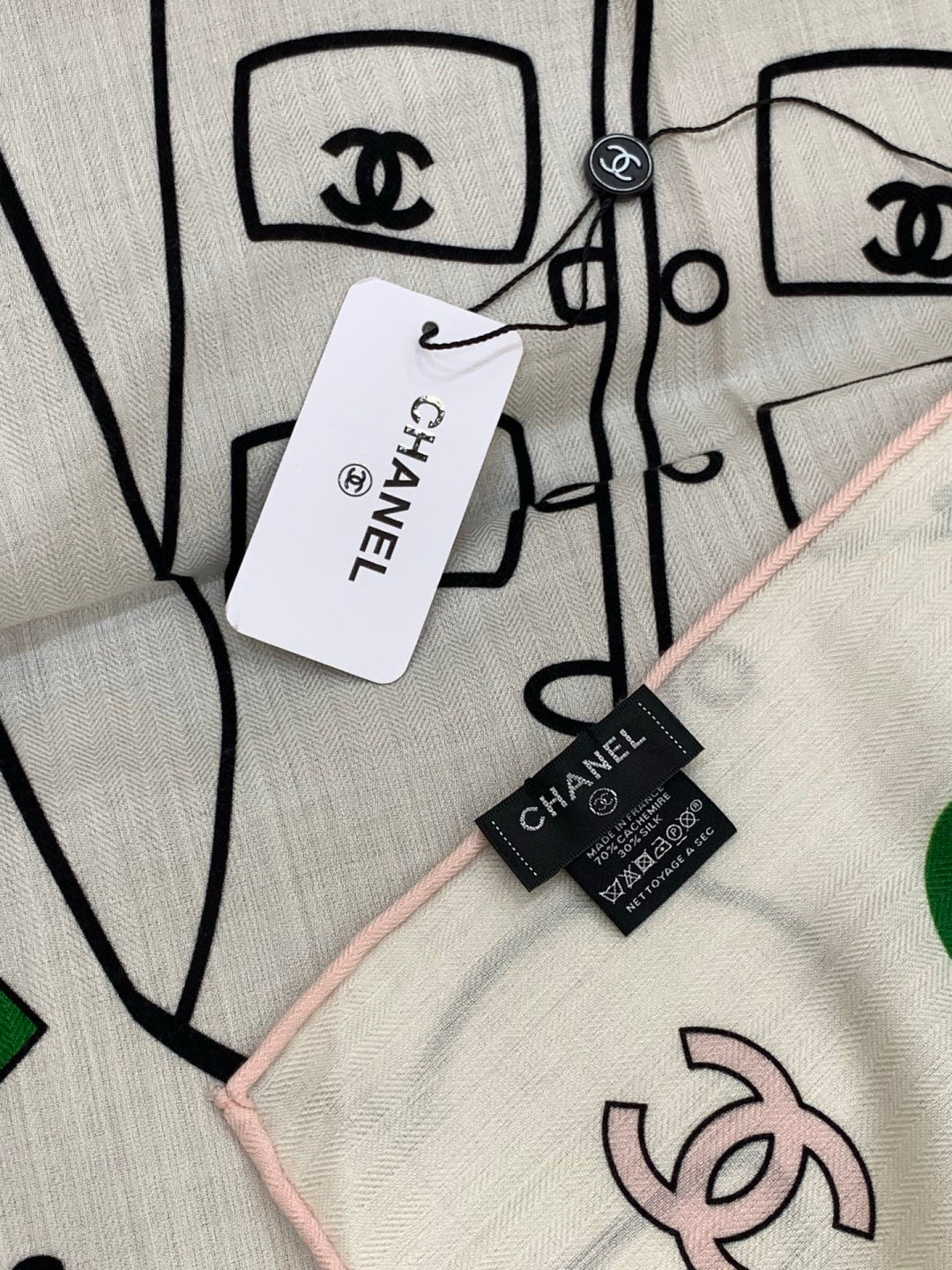 CC 25 Reversible Scarf 135cm White Green Cashmere 969245