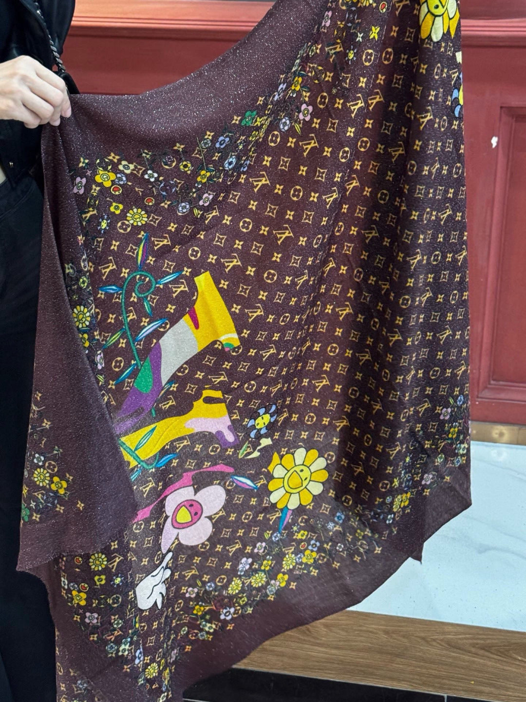 LV Glowing Scarf 200cm Brown Yellow Cashmere 970881