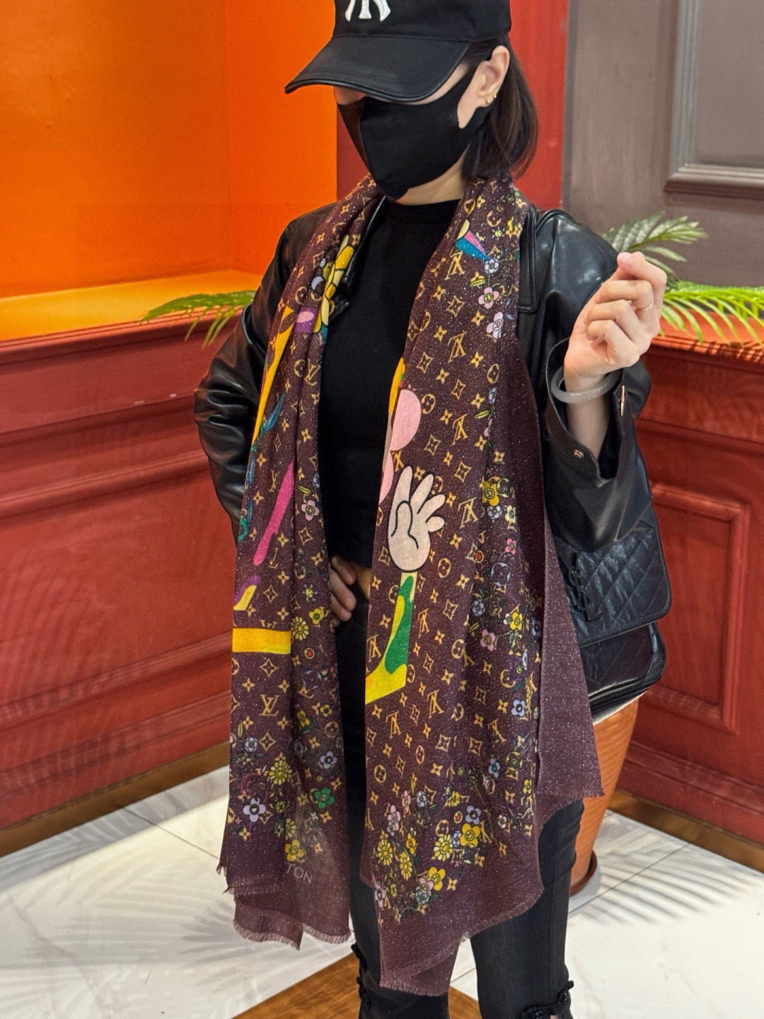 LV Glowing Scarf 200cm Brown Yellow Cashmere 970881