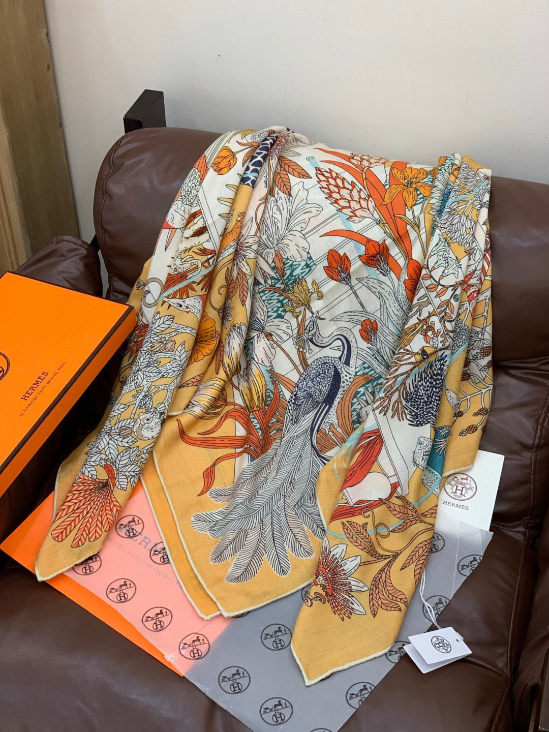 HM 25s Rainbow Scarf 140cm Yellow Colorful Cashmere Silk 970925