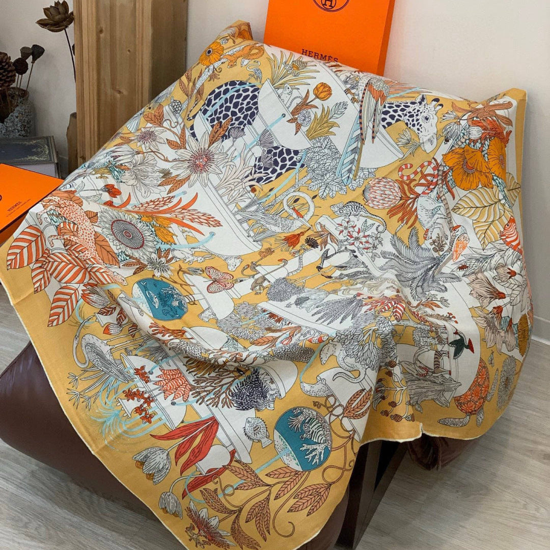 HM 25s Rainbow Scarf 140cm Yellow Colorful Cashmere Silk 970925