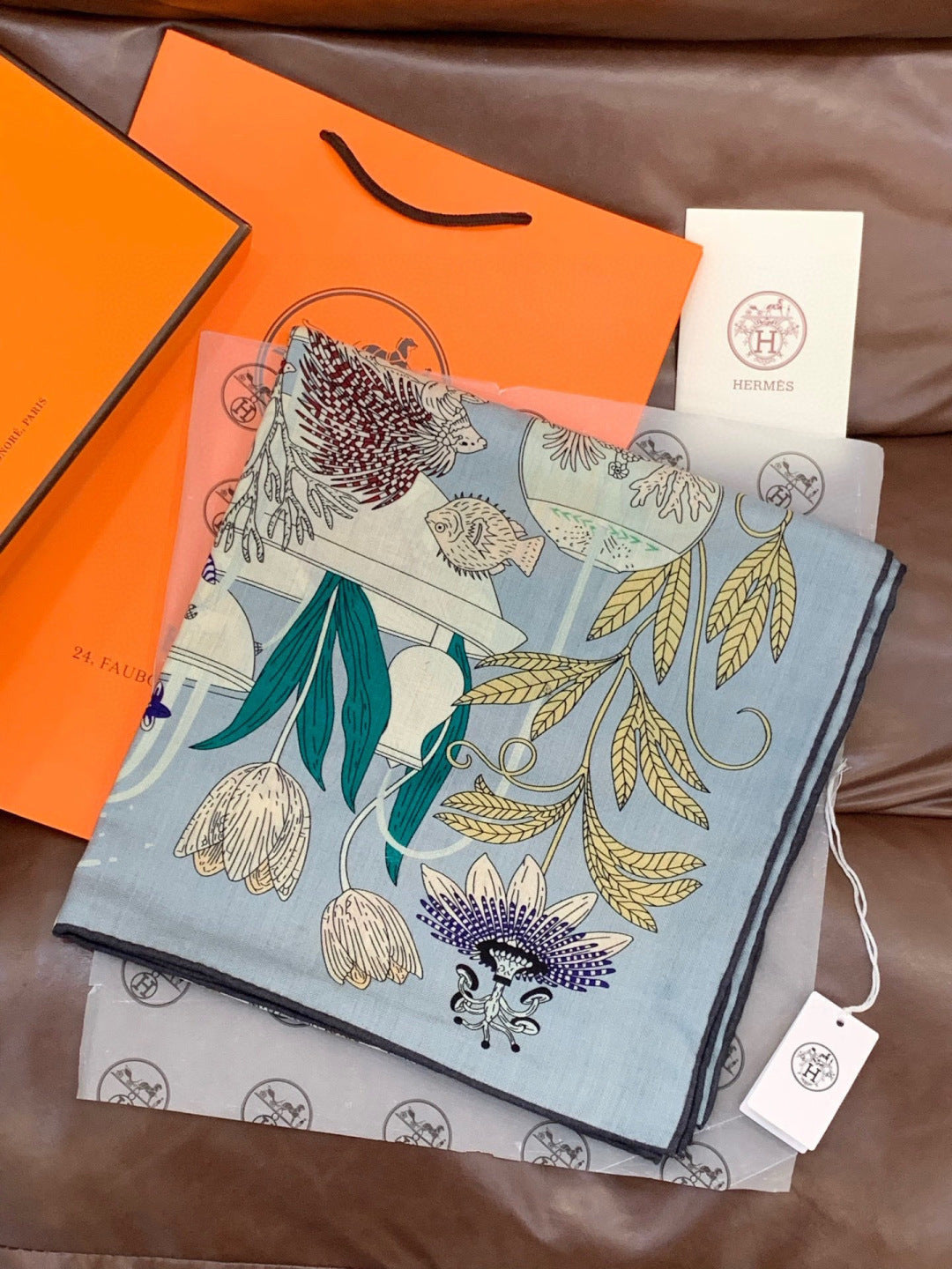 HM 25s Rainbow Scarf 140cm Blue Colorful Cashmere Silk 970928