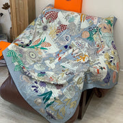 HM 25s Rainbow Scarf 140cm Blue Colorful Cashmere Silk 970928