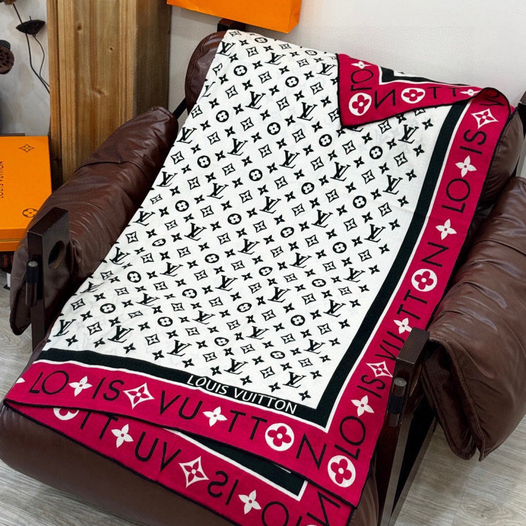 LV Velvet Square Scarf 135cm White Pink Cashmere 970944